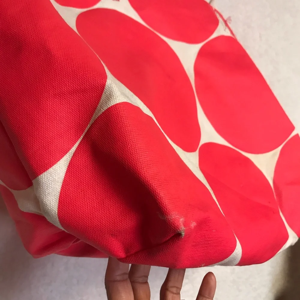 kate spade coral and cream large dot canvas tote - Picture 6 of 8